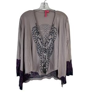 Charlotte Tarantola Cardigan Sweater Size XL Purple Blue V-Neck Silk Blend